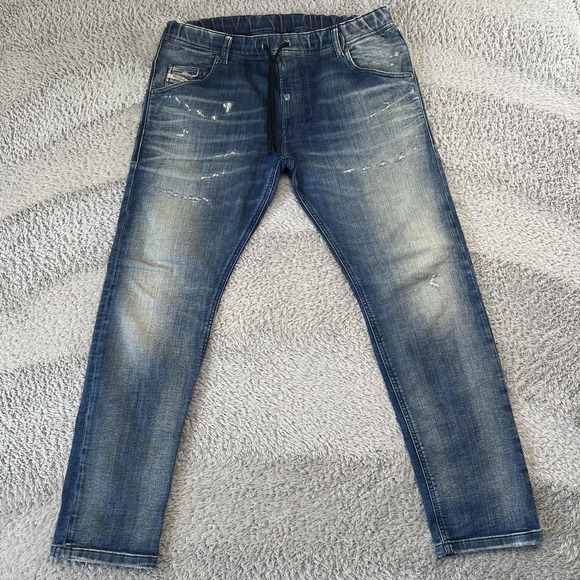Diesel Krooley-NE Jeans Mens 36x30 Blue Tapered Drawstring Denim Jogger Pants